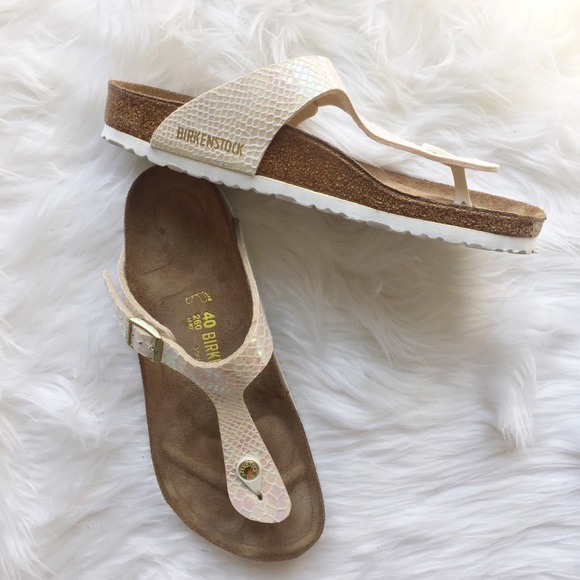 Birkenstock Shoes - Birkenstock | Gizeh Shiny Snake Cream Thong Sandal